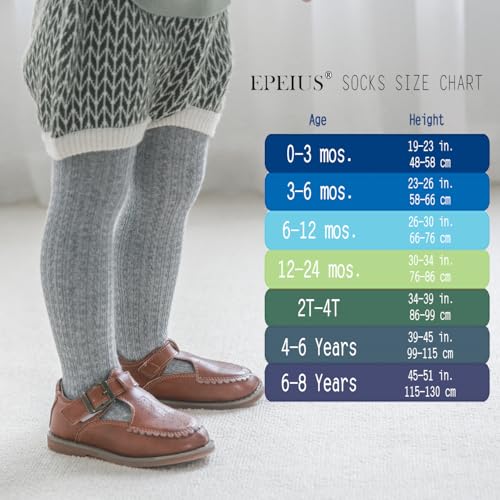 Image of EPEIUS Baby Girl Tights Cable Knit Cotton Seamless Footed Leggings 0-6Y | STAY-UP BABY TIGHTS. High elastic waist, smooth toe. Fits 0-3m newborn, infant & toddler. Ideal for daily wear & dresses.