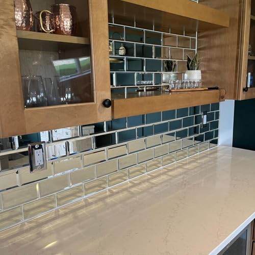3" X 10" Glass Mirror Subway Backsplash Kitchen Bathroom Beveled Edge Brick Tile (Silver, 10 Tiles 2sq.ft) 3" X 10" Glass Mirror Subway Backsplash Kitchen Bathroom Beveled Edge Brick Tile (Silver, 10 Tiles 2sq.ft)