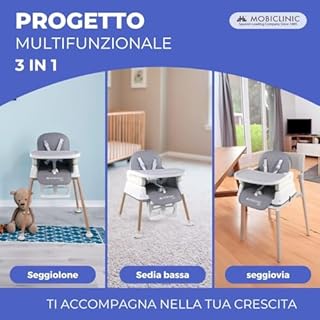 Mobiclinic® kids, Seggiolone pappa evolutivo, 3 in 1, Kiara, + sedia da gioco alto, Pieghevole, Cintura di sicurezza a 5 punti, Vassoio regolabile, 6-36 mesi, Fino 15 kg