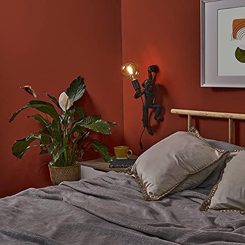 MiniSun Modern Matt Black Monkey Holding Light Bulb Design Wall Light