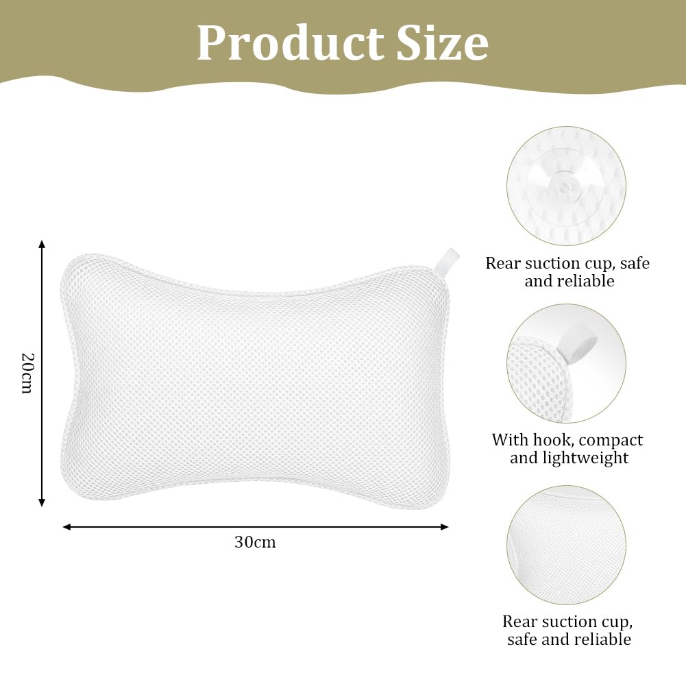 Oreiller de Bain, Oreiller de Bain Ergonomique 3D avec Ventouses Antidérapantes et 1 Boule de Bain, Coussin Baignoire pour Relaxation Optimale du Cou, Blanc(A)