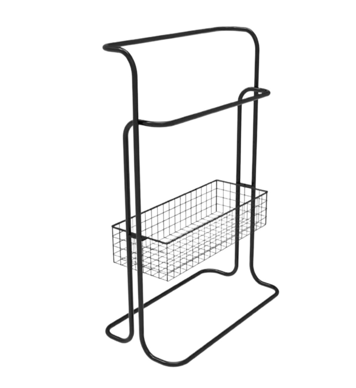 Freestanding Towel Rack Bedroom Wrought Iron Towel Rack Standing Dirty Laundry Basket Bathroom Washcloths Holder Stand(Black)