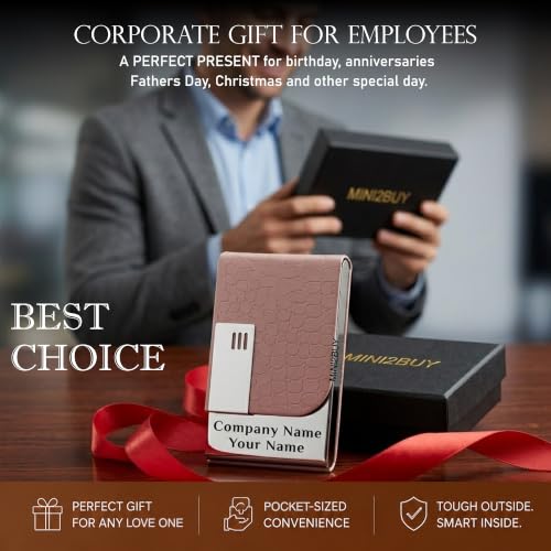 Image of Mini2buy Customized Name Engraved Card Holder for Credit, Debit, ATM, and Business Visiting Cards from Premium Stainless Steel Size Ideal for Personal use or Corporate Gifting (Pink)