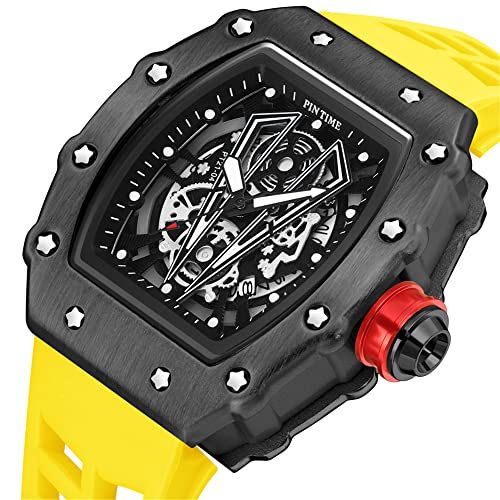 Pintime Waterproof Mens Tonneau Fashion Designer Skeleton Watch Skeleton Sport Hip Hop Punk Silicone Quartz Analog Watches #TOP2