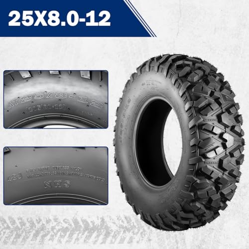 MaxAuto AT25x8-12 ATV UTV Tires, 25x8x12 All Terrain ATV Tires for All Trail Tire, 25 8 12 Mud Sand Off-Road Tire 205/80-12, 6PR Tubeless, 2 Pack