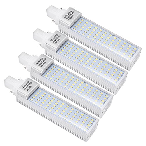 Ruilogod 4pcs G24 G24D PL-C Lámpara PL 2P 11W LED BOMBLE GURANTE GURANTE blancopuro 6000K, reemplazo de lámpara fluorescente compacta CFL, con cubierta clara