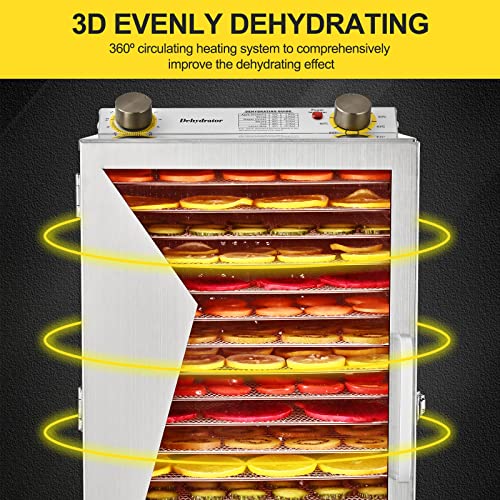 DIYAREA Food Dehydrator Machine Fruit Drying Machine Food Dryer with 18 Stainless Steel Trays,3D Circulation Heating,86℉-194℉ Adjustable Temperature 12H Timer for Fruit Jerky Meat Vegetable Pet Treats - Thumbnail 3
