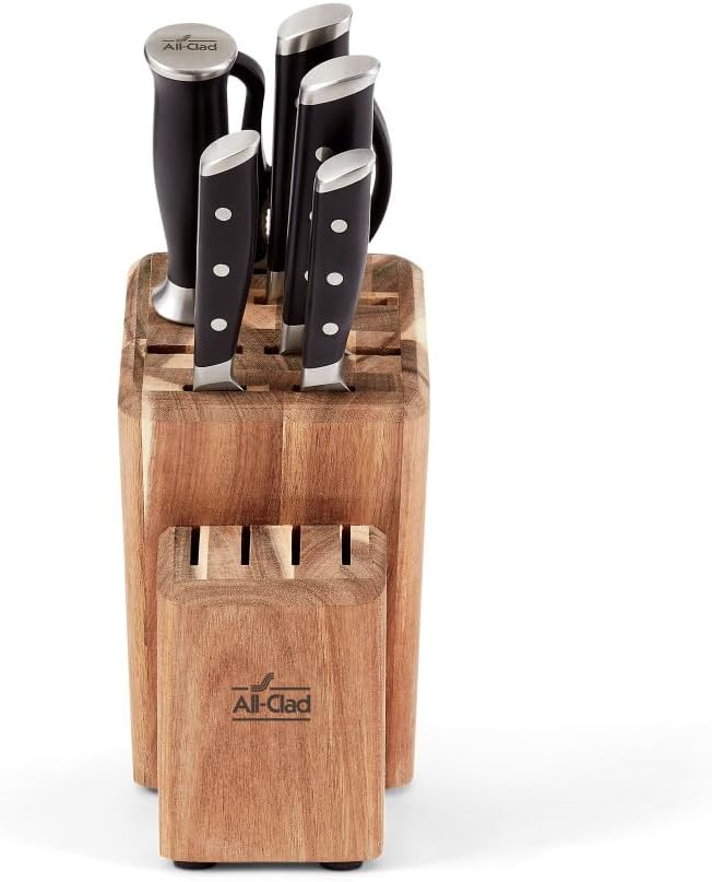 All-Clad Forged German Stainless Steel Knife Set and Acacia Wood Block 7 Piece, Fully Forged, Expert Precision, Home Knife Set, Cookware Knife Block Set, Kitchen Knives, Ultra Sharp, Kitchen Utensils - Thumbnail 2