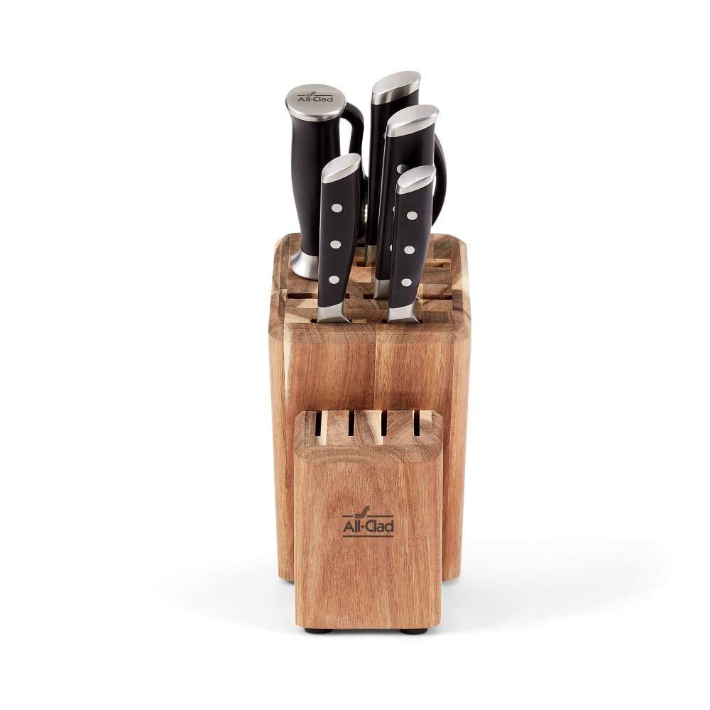 All-Clad Forged German Stainless Steel Knife Set and Acacia Wood Block 7 Piece, Fully Forged, Expert Precision, Home Knife Set, Cookware Knife Block Set, Kitchen Knives, Ultra Sharp, Kitchen Utensils