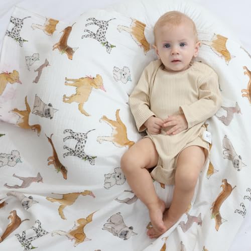 Image of insular Muslin Swaddle Blankets for Boys Girls, 2 Pack Receiving Baby Blanket Large 47 x 47 inches, Soft Breathable Swaddling Wrap for Unisex Newborn, Party Dogs&Space