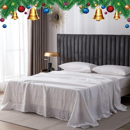 CHUFFED Lenzuolo in 100% lino, lavabile, traspirante, per case coloniche, con finitura morbida, solo 1 letto (250 cm x 275 cm, bianco)
