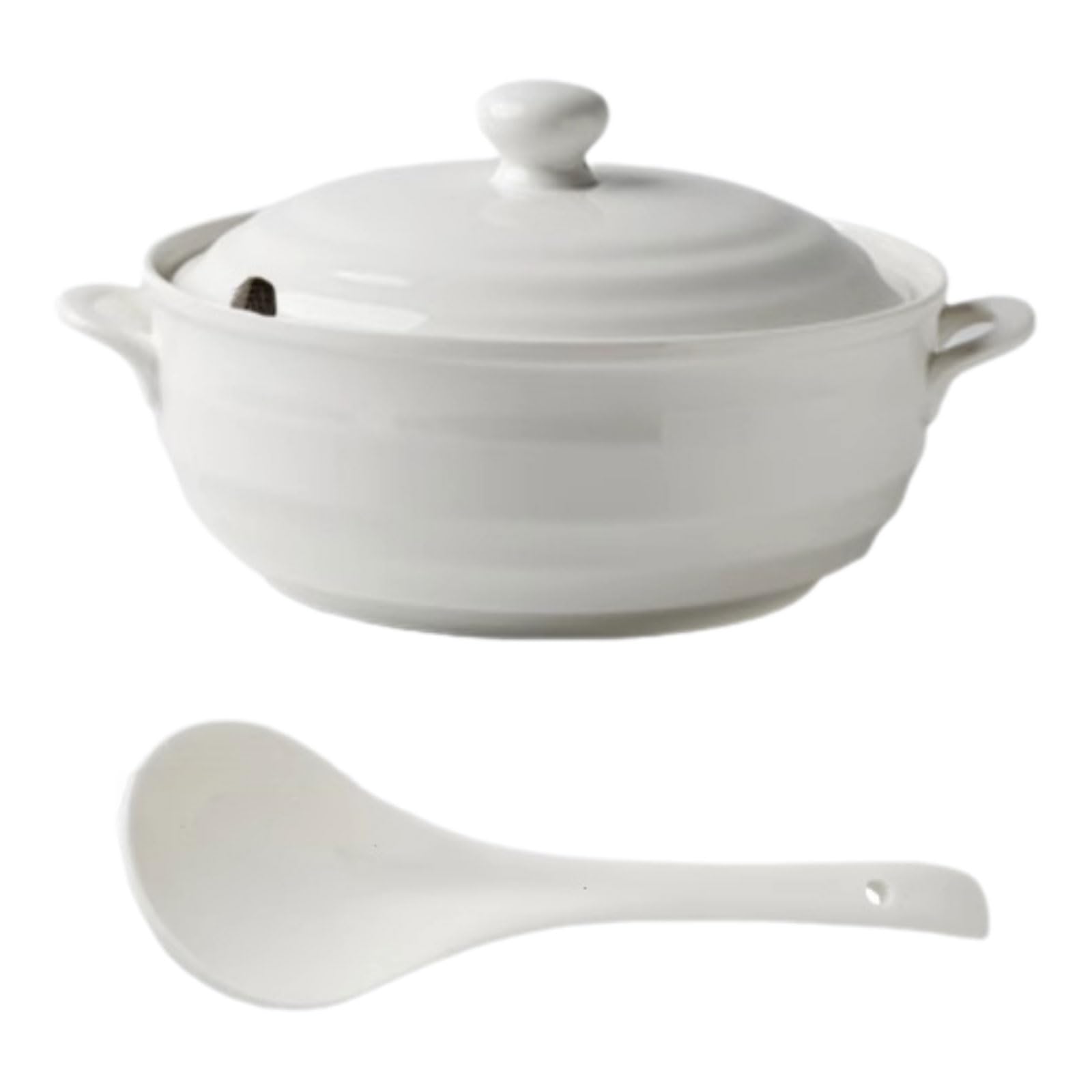 Peakjune White Ceramic Soup Tureen,Soup Tureen With Lid And Ladle Set,Ceramic Soup Tureen With Lid And Spoon,For Restaurants Home Parties Kitchen Microswave Tableware.