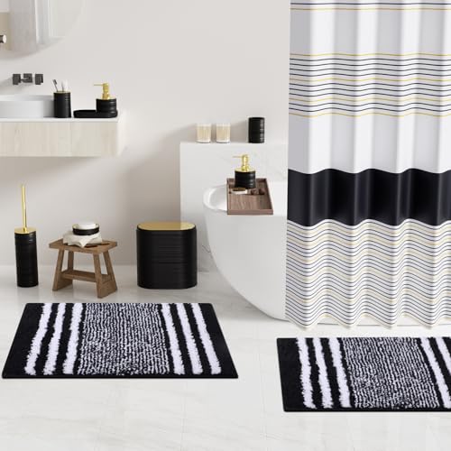 InnJoey Bathroom Set - Bathroom Sets with Shower Curtain and Rugs, 25PC Bathroom Accessory Set, Black Bathroom Accessories Set with Trash Can, Soap Dispensers by InnJoey - Used condition - Image 6