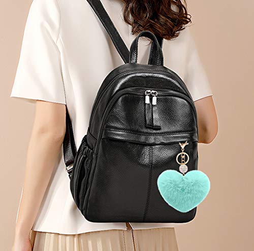 Image of Women's Heart Faux Fur Pom Pom Key Chains Bag Accessory Puffball Keyring Backpack Charms for Girls
