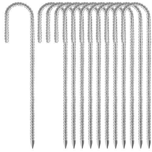 Realtopdo 12Stk. Bodenanker Heringe 30 cm Verzinkter Stahl Erdanker Erdnägel Trampolin-Zeltanker stabil Zeltheringe Camping für Zelte, Camping, Trampoline, Planen, Anker, Garten Pfähle，Ø 8 MM