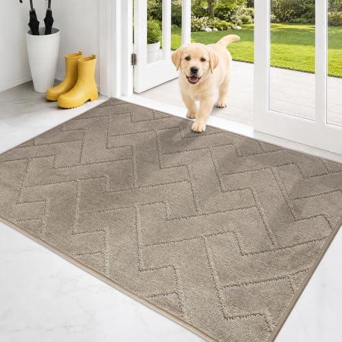 PURRUGS Dirt Trapping Door Mat Indoor Entrance, 32" x 47", Taupe