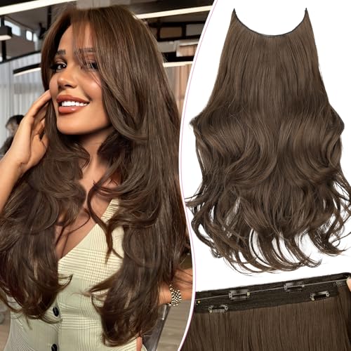 Invisible Wire Hair Extensions with Transparent Wire Adjustable Size 4 Secure Clips Long Wavy Secret Hairpiece 20 Inch for Women(Medium Ash Brown) Invisible Wire Hair Extensions with Transparent Wire Adjustable Size 4 Secure Clips Long Wavy Secret Hairpiece 20 Inch for Women(Medium Ash Brown)