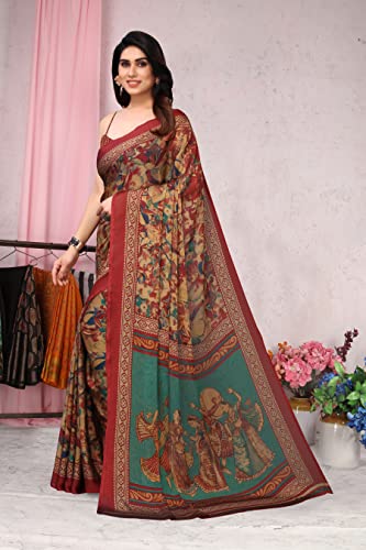 MIRCHI FASHION Women's Plain Weave Chiffon Ethnic Motif Printed Saree with Blouse Piece