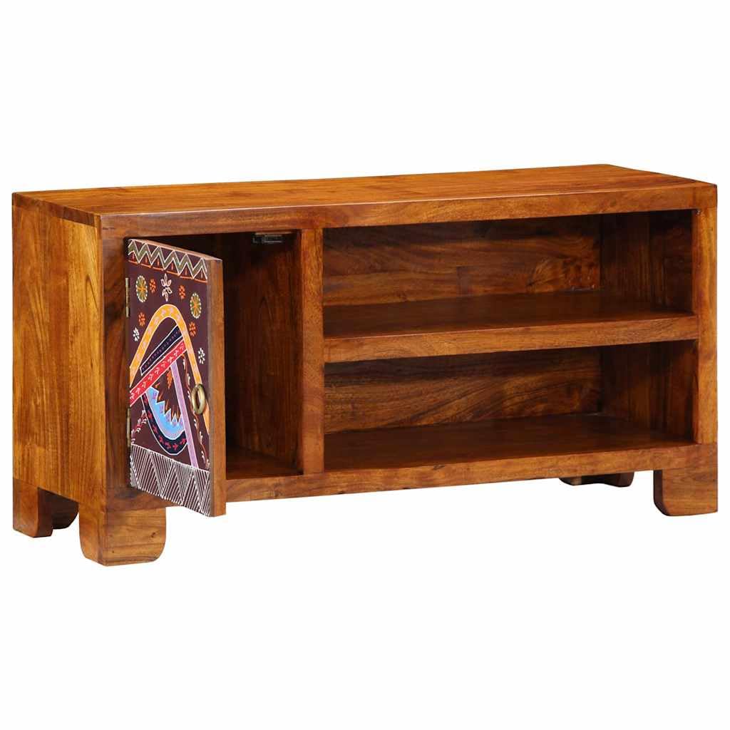 TV-Schrank Mehrfarbig aus Massivholz Akazie 90x30x45 cm mit Stauraum und Schubladen für Wohnzimmer Heimkino, Lowboard Hifi Regal, Aufbewahrung für DVD CD Film und Gaming Zubehör