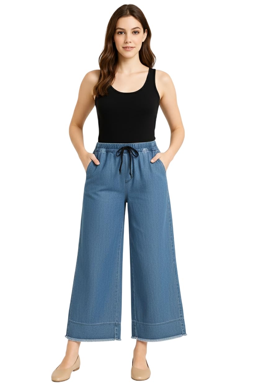 vig trends Denim Palazzo for Women/Girls | Stylish Wide Leg Bottom Wear | with Two Pocket | Jumbo Size-picture-48