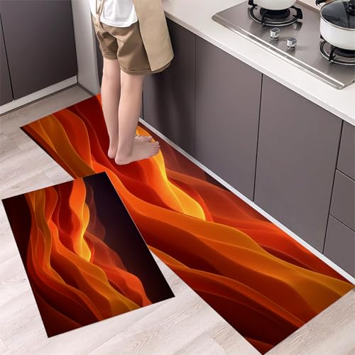 Tapis de cuisine lavables et antidérapants orange en lot de 2 pour la maison
