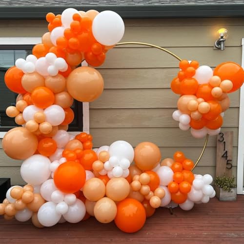 Image of Orange Balloons, 67pcs 12 Inch Sand White and Orange Confetti Balloons for Birthday, Baby Shower, Halloween Party Decorations