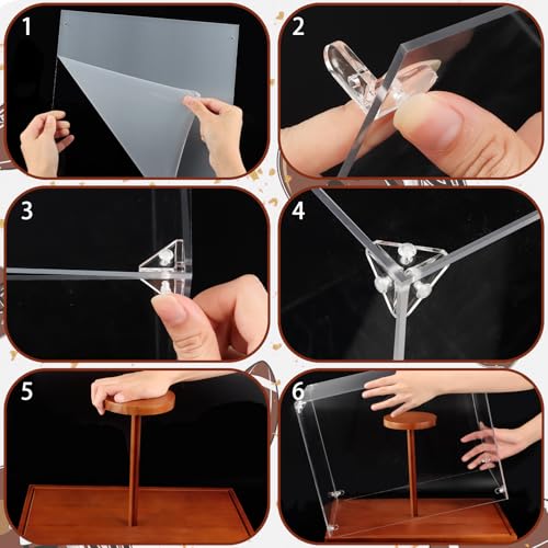 Image of Clear Acrylic Helmet Display Case with Wood Base & Tee, Memorabilia Stand Cube Holder, Dust Protection Transparent Storage Box for Single Helmet Souvenir Collections