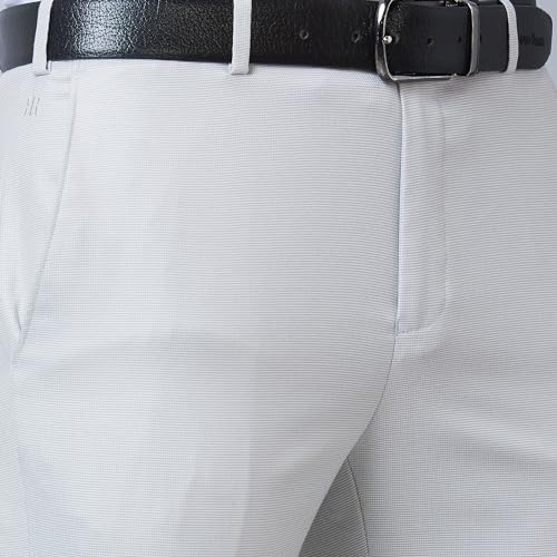 Image of Raymond Men's Poly Viscose Blend Structure Pattern Slim Fit Flat Front Formal Trouser