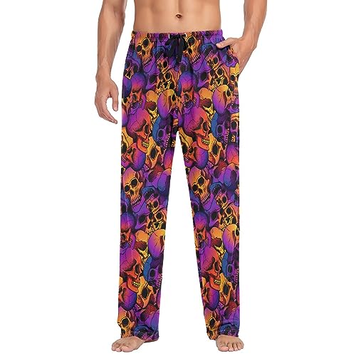 Pantalon de pyjama pour homme imprimé crâne multicolore à coupe ample décontractée