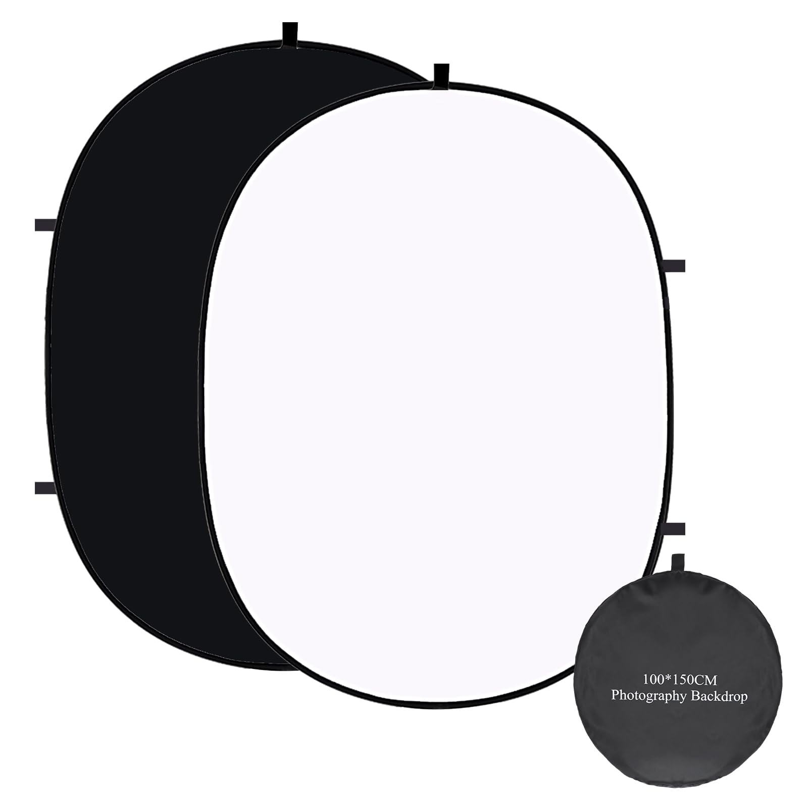5X3.3ft (1.5mX1m) 2-en-1 Mousseline de Coton Noir et Blanc Double Face Multi-Taille Portable Pliable Photographie Prise de Vue en Direct Réflecteur Fond Sac à Dos de Transport