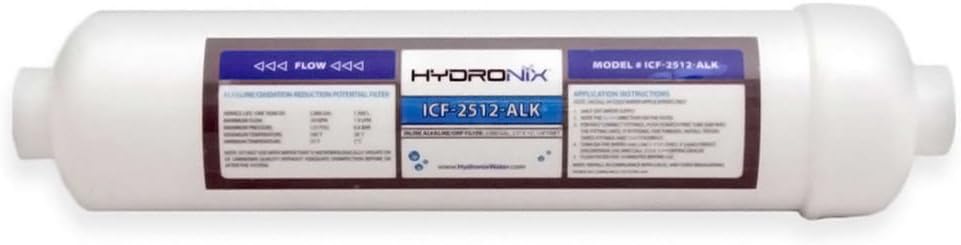 Hydronix Alkaline Remineralization & pH Balance Inline Water Filter ICF-2512-ALK | Fits Any Reverse Osmosis RO Drinking Water System, Under Sink, Ice Makers, 1/4" NPT Ports