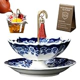 2026 New Ceramic Tea Umbrella Strainer Blue and White Porcelain Umbrella Tea Infuser Set Multi-purpose Chinese Loose Leaf Filter with Rotating Design Flora Decorative Teas Accessory for Coffee Brewing