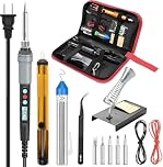 90W Soldering Iron with LCD Adjustable Temp 180-480°C, Soldering Kit with 5 Tips, Desoldering Pump, Solder Wire, Tweezers, Iron Stand, Sponge, Power Cords - Ideal for Solder Iron Electronics Repairs