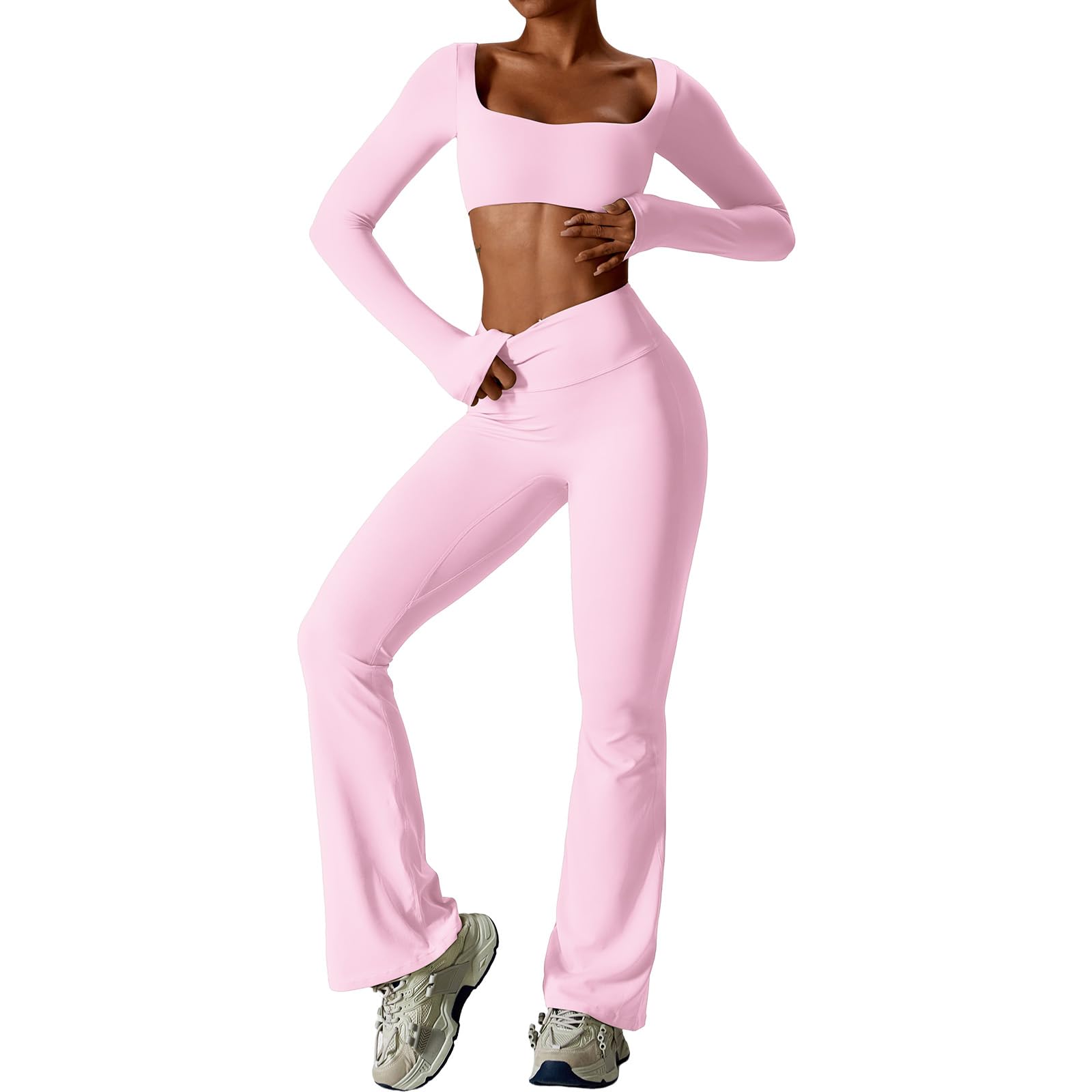 IDOPIP Set sportivo da donna a maniche lunghe per il fitness: set da palestra in due pezzi con maniche lunghe e leggings – abbigliamento sportivo per yoga pilates allenamento