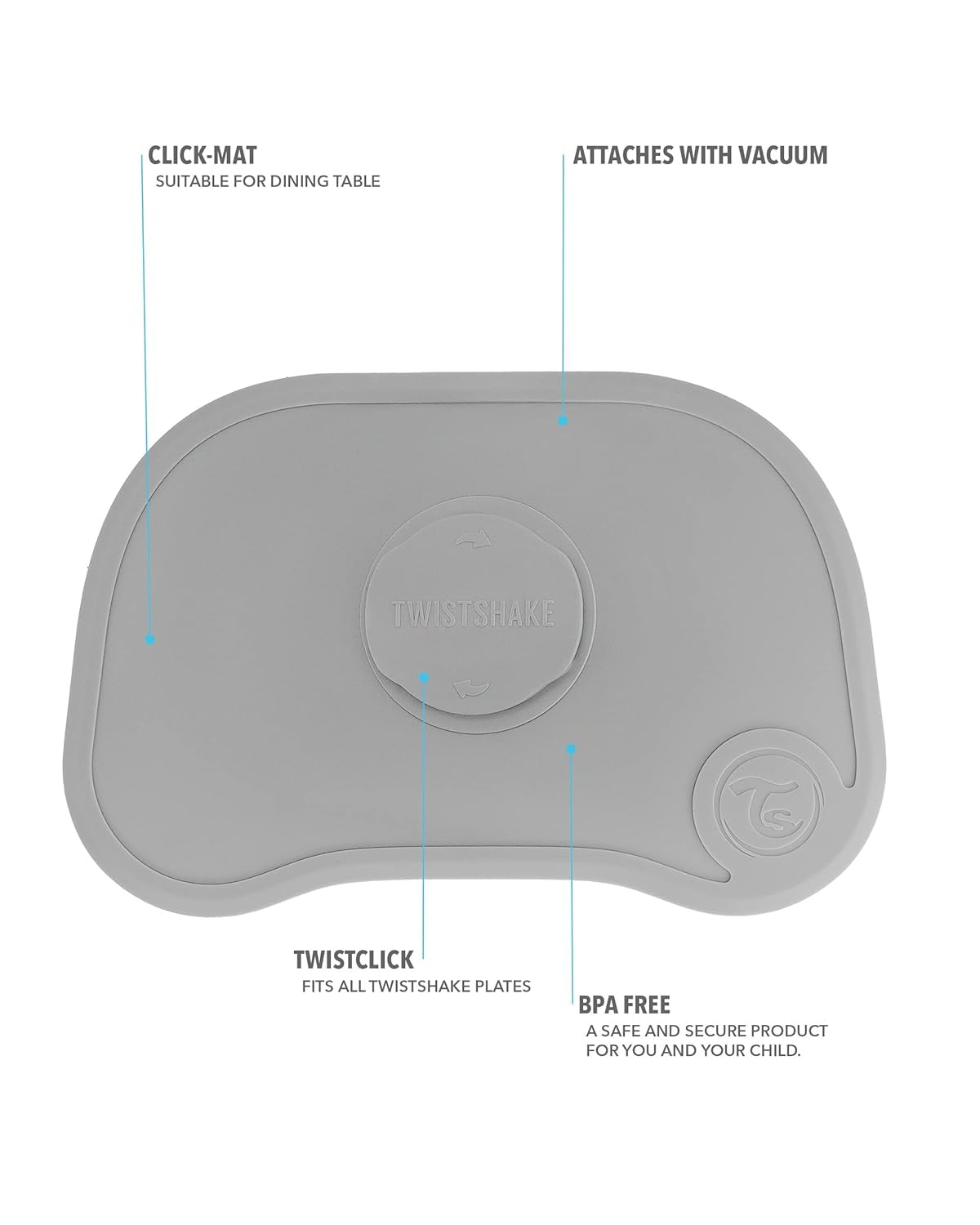 Twistshake Click Mat + Plate | Baby Non-Slip Tableware Set | Baby Plate + Baby Placemat (38x25) | BPA-Free Baby Weaning Plate | Baby Suction Plate | Food Training Plate for Kids 6m+ | Blue