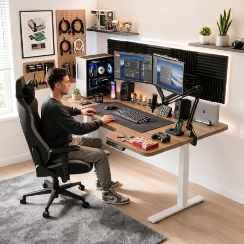Image of Height Adjustable Desk Frame - Electric Standing Desk Base with Anti-Collision, Low Noise Motors, Best for Work from Home (White, Dual Motor - L Shape)