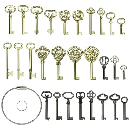 28PCS Hollow Barrel Skeleton Key Set for Vintage Furniture Dresser