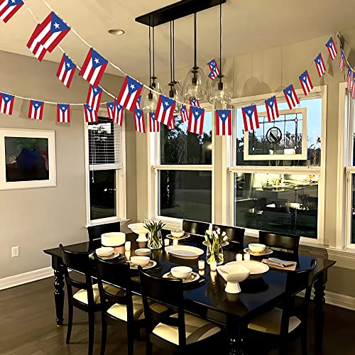 Image of Anley Puerto Rico String Flag Pennant Flags, Patriotic Events 12th of June National Puerto Rican Day Decoration Sports Bars - 33 Feet 38 Flags