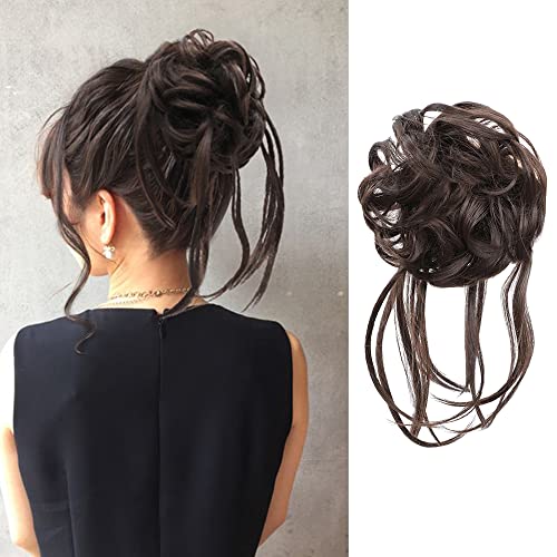 ZERAL Messy Bun Hair Piece Tousled Updo Hair Extensions With Elastic Hair Bands curly Hair Bun Scrunchle for Women(Dark Brown)