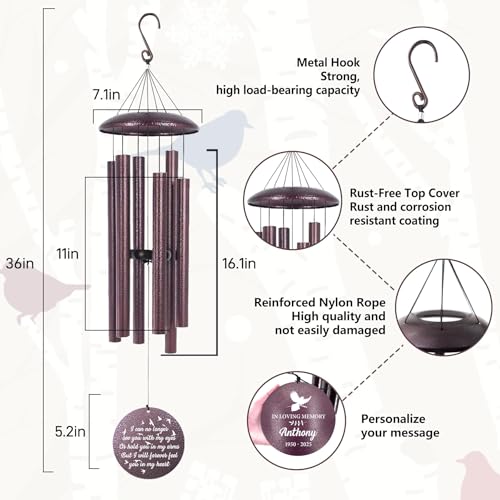Image of ASTARIN Large Engraving Wind Chime Memorial, Personalized Windchimes in Memory of a Loved One, Loss of Mother Lover Sympathy Gifts, Remembrance Gift for Loss Wife Husband(Produced in Texas)