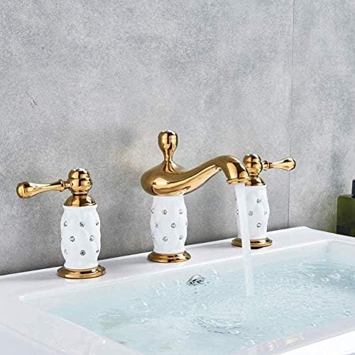 Robinet de salle de bain dorée à deux poignées et mitigeur d'évier eau chaude et froide