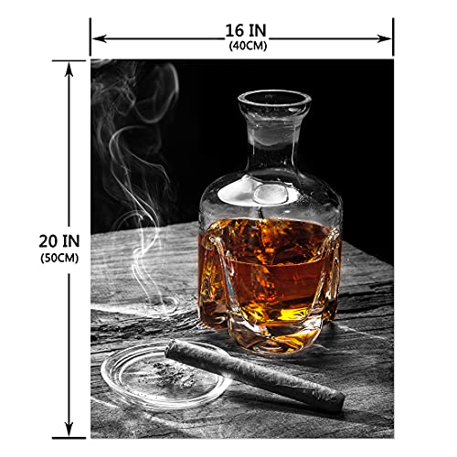 Artvender Cigar Whisky Picture Wall Art Wine Liquor Still Life Canvas Print Black White Poster Decor Home Decorative Artwork Framed Kitchen Bar Living Room Apartment Decoration Ready To Hang 16X20 In #TOP1