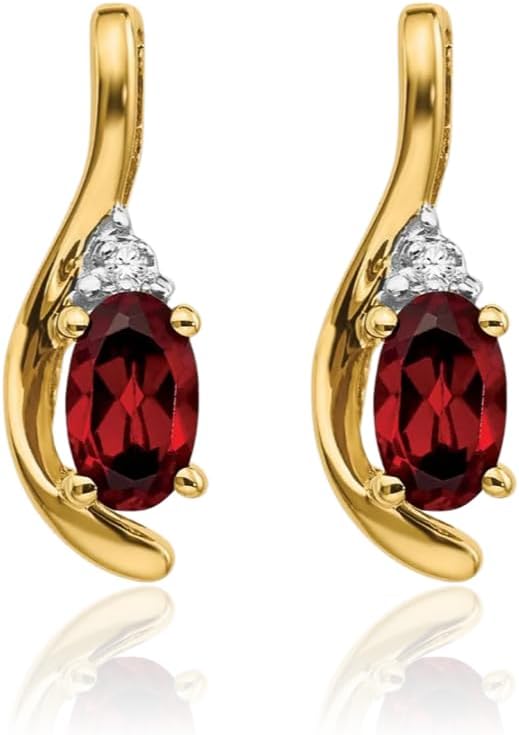 IceCarats 14K Solid Yellow Gold 0.59 carat Red Garnet Diamond Accent Extra Large Stud Earrings 14mm 0.6 inch Oval Cut, Natural, Prong Set, Friction Back For Her