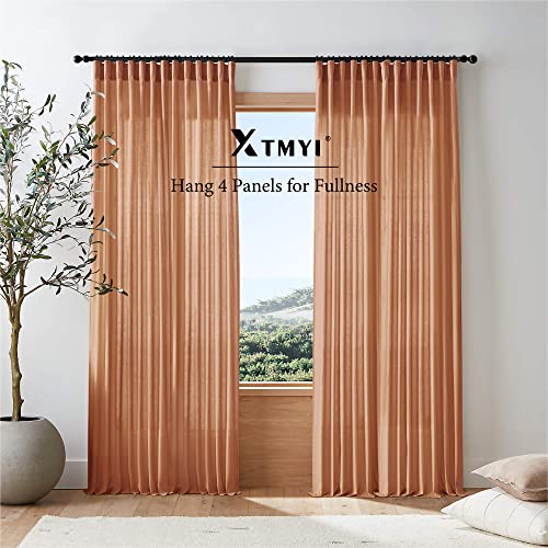 Image of XTMYI 84 Inches Long Terracotta Country Curtains for Living Room,Sheer Linen Curtains for Bedroom 70 Inches Wide