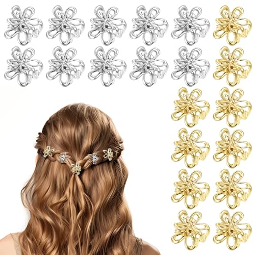 Image of Mini Gold Metal Flower Clips 20 Pcs Mini Claw Hair Clips For Women Girls Small Metal Flower Claw Hair Clip, Gold Sliver Hair Accessories For Thin Thick Decorative Hair Accessories