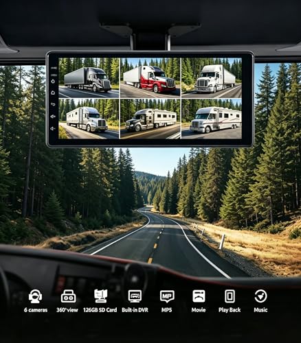 Image of 5 Split Rader Sensor Touchable 128GB Large Alarm Screen 1080P Backup Camera 10.36-Inch Monitor & Built-in DVR Video for RV Truck Trailer Rear Side Front Reversing View Wired System Image Waterproof