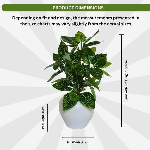 Image of fancymart Artificial Plant Leaves in Apple Pot (30 cm Height) | Small Potted Plant for Office Desk | Home Decor for Living Room | Cafe & Restaurant Table Decoration