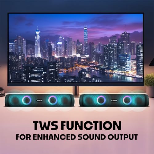 Image of E GATE C210 | 20W Bluetooth Speaker Soundbar, Dual Drivers + Dual Passive Radiator for Extra bass, RGB Light, Upto 15 Hrs Backup from 2000mah Battery, Call Function, TWS, Aux, USB, FM