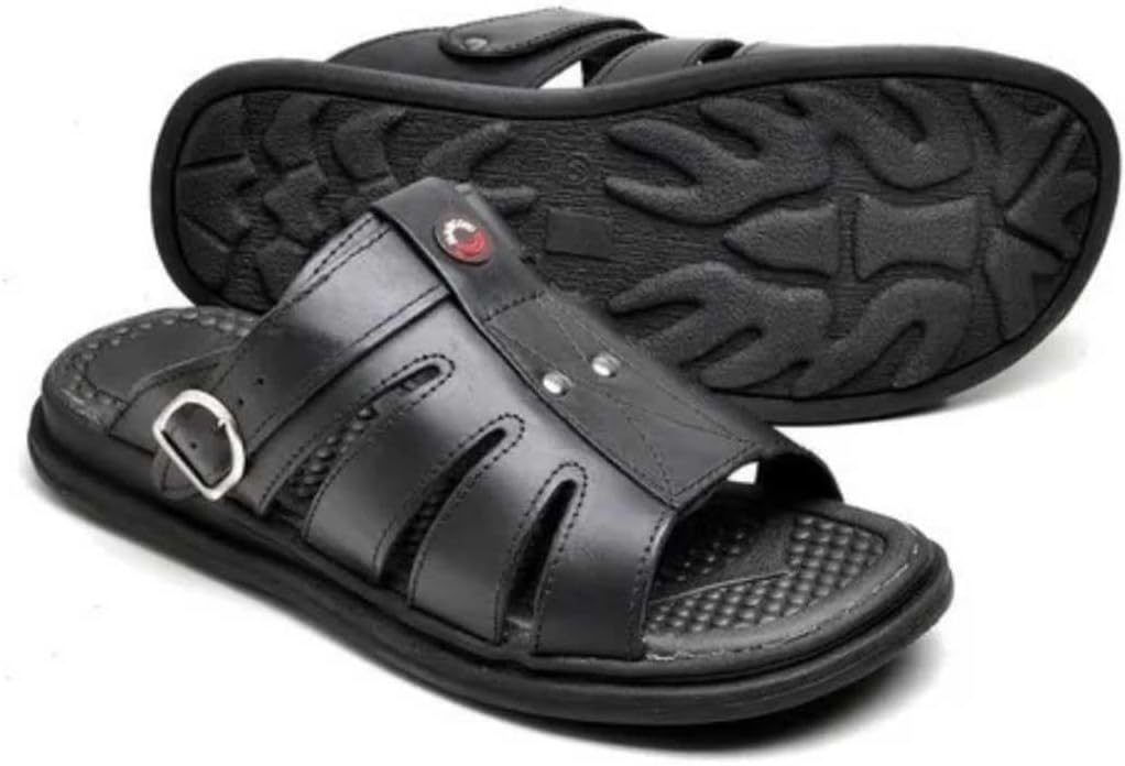 Sandália Masculina em Couro Legítimo, Ortopédica, Confortável, Anti Stress, Estilo Franciscana, Uso Diário