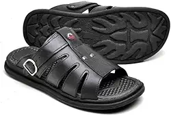 Sandália Masculina em Couro Legítimo, Ortopédica, Confortável, Anti Stress, Estilo Franciscana, Uso Diário